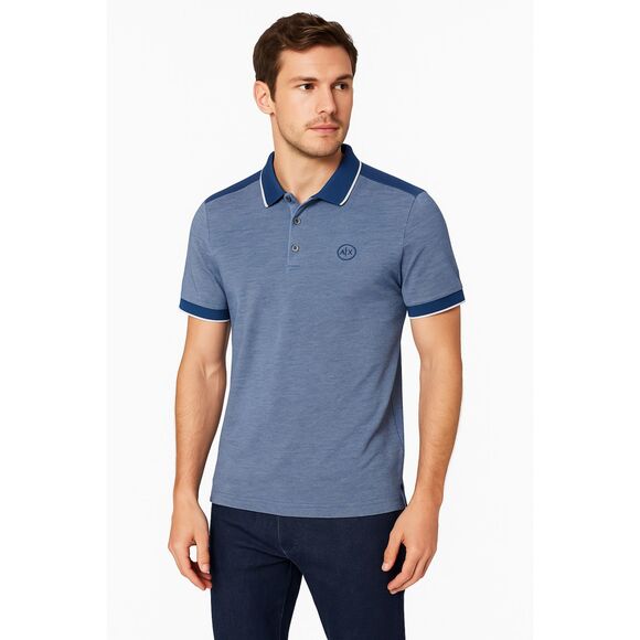 Armani Exchange Men’s Polo Shirt Blue Contrast Trim Logo Size M - Picture 1 of 11